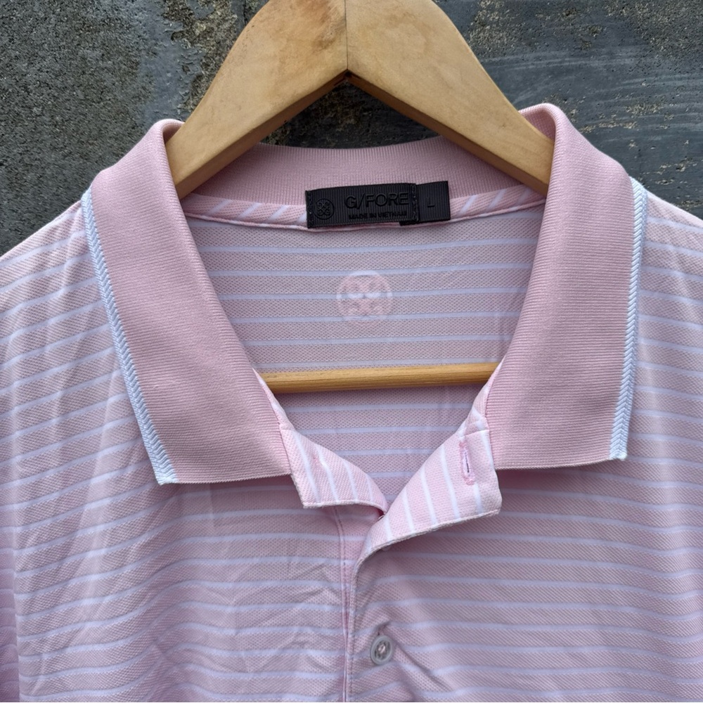 G Fore Striped Polo Men’s Large Pink Golf Shirt Performance Perforated